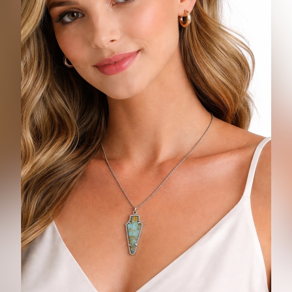 AU jewelry silver turquoise arrowhead necklace pendant adjustable